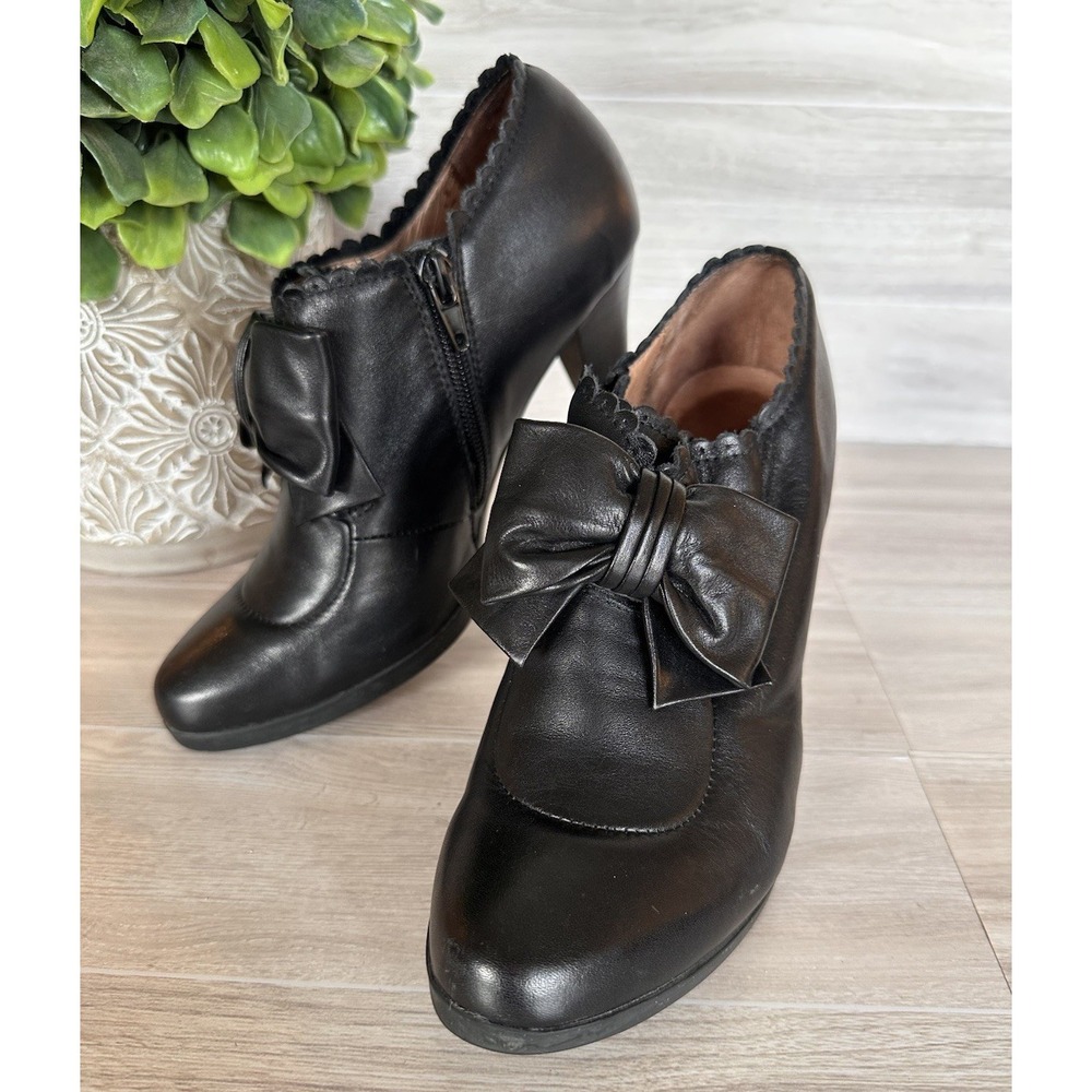 STACCATO Leather Ankle Bow Booties Boots Heels Peasant‎ Whimsigoth EU 36/US 5.5